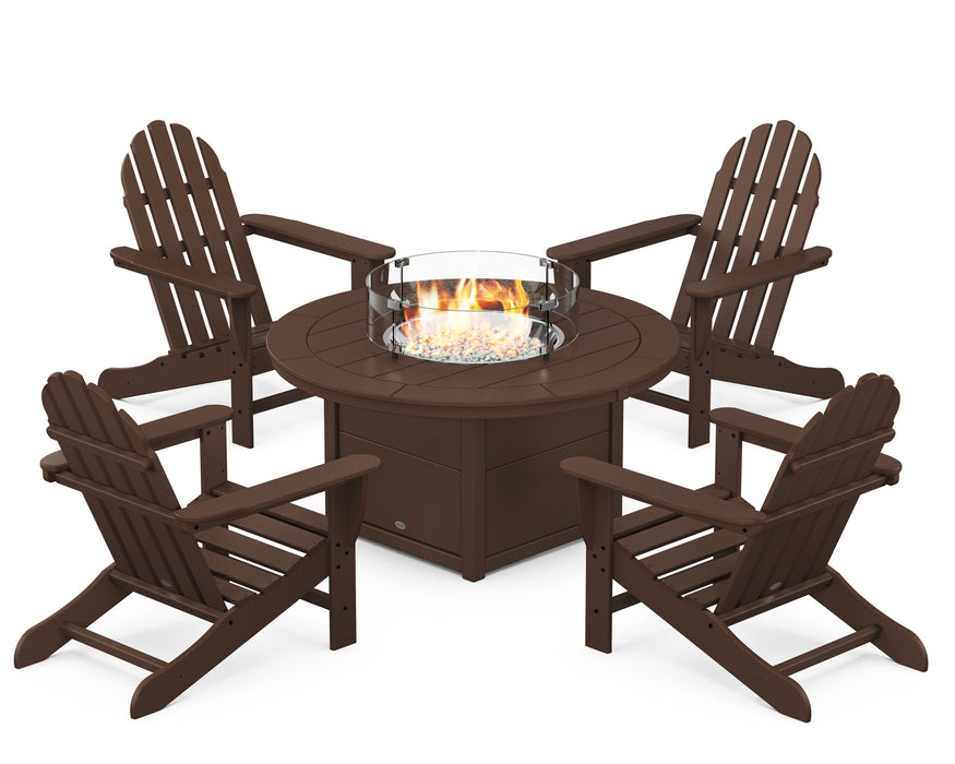 POLYWOOD Classic Adirondack 5-Piece Conversation Set with Fire Pit Table in Mahogany