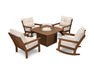 POLYWOOD Vineyard 5-Piece Deep Seating Rocking Chair Conversation Set with Fire Pit Table in Green with Sesame fabric