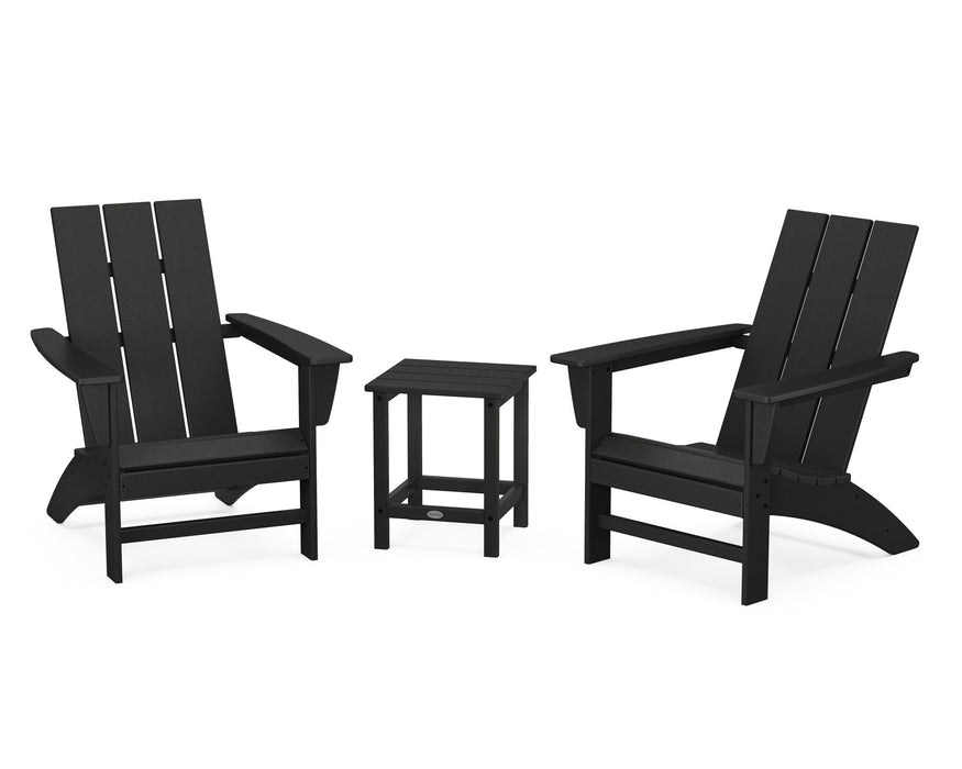 POLYWOOD Modern 3-Piece Adirondack Set with Long Island 18" Side Table in Black