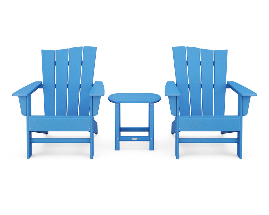 POLYWOOD Wave 3-Piece Adirondack Chair Set in Pacific Blue