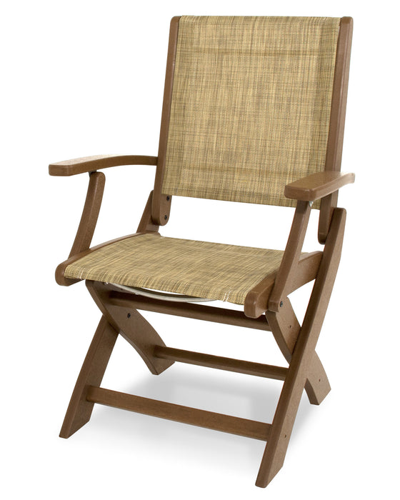 POLYWOOD Coastal Folding Chair in Teak with Burlap fabric