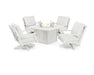 POLYWOOD Braxton 5-Piece Deep Seating Swivel Conversation Set with Fire Pit Table in Teak with Dune Burlap fabric