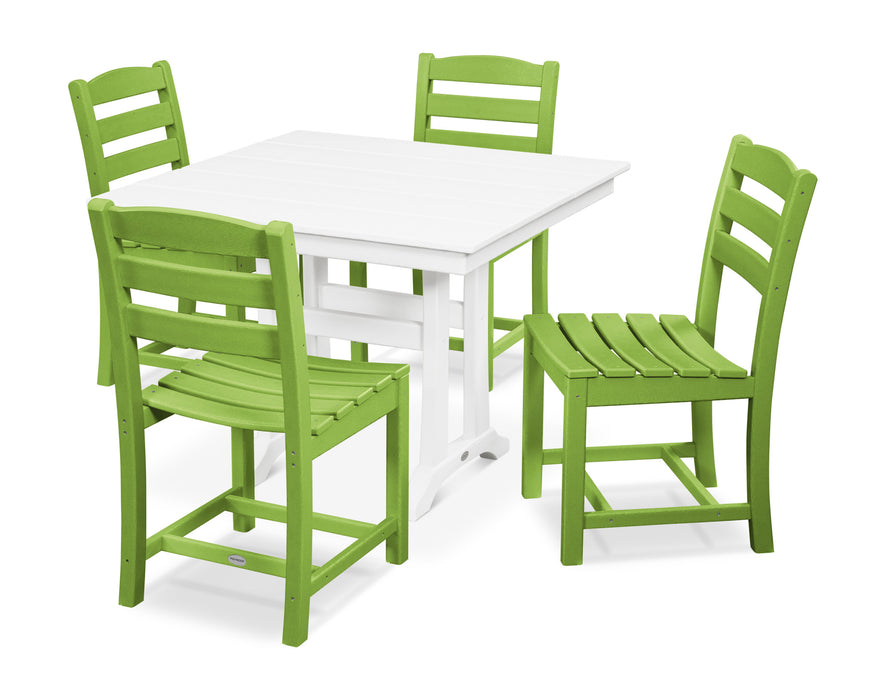 POLYWOOD La Casa Café 5-Piece Farmhouse Trestle Side Chair Dining Set in Lime / White