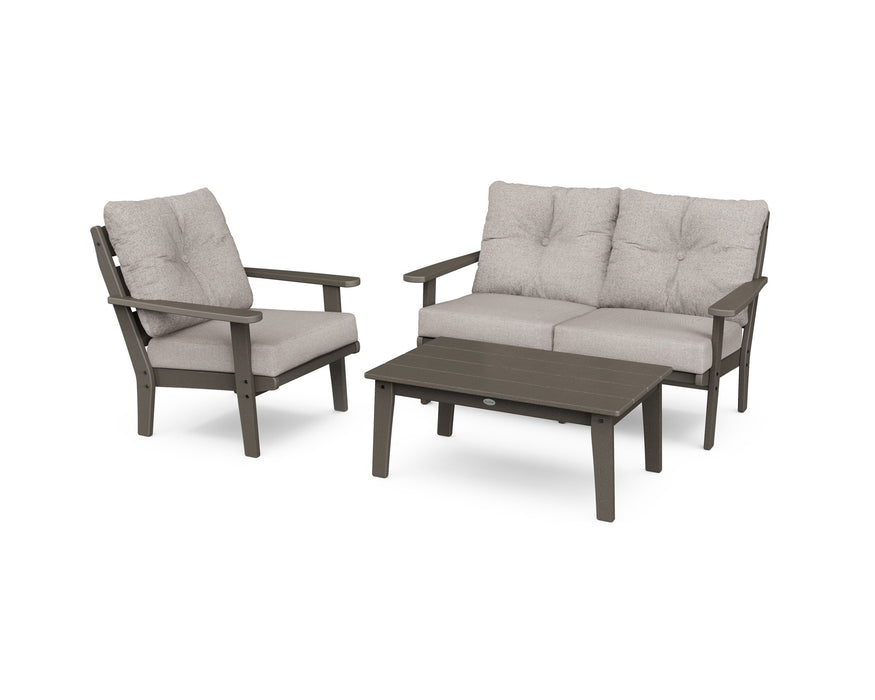 POLYWOOD Lakeside 3-Piece Deep Seating Set in Green with Weathered Tweed fabric