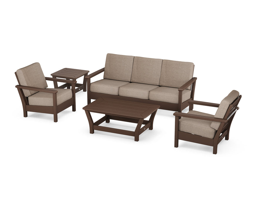 POLYWOOD Harbour 5-Piece Deep Seating Set in Mahogany with Spiced Burlap fabric