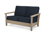 POLYWOOD Harbour Deep Seating Settee in Vintage Coffee with Marine Indigo fabric