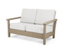 POLYWOOD Harbour Deep Seating Settee in Vintage White with Marine Indigo fabric