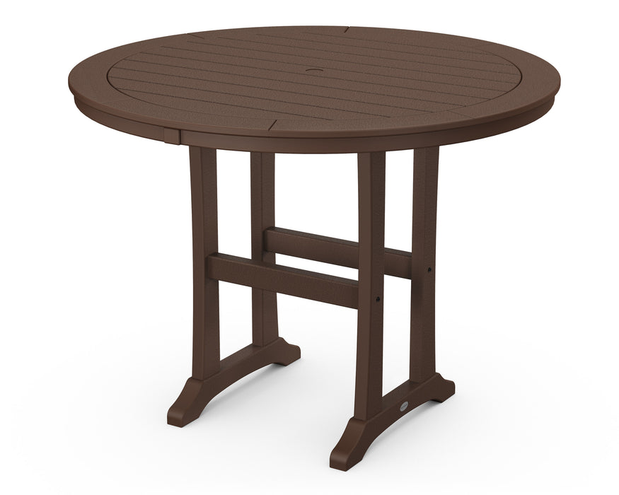 POLYWOOD Nautical Trestle 48" Round Counter Table in Mahogany