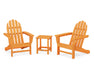 POLYWOOD Classic Folding Adirondack 3-Piece Set with Long Island 18" Side Table in Tangerine