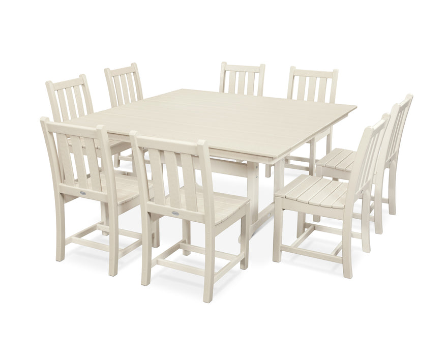 POLYWOOD Traditional Garden 9-Piece Farmhouse Trestle Dining Set in Sand