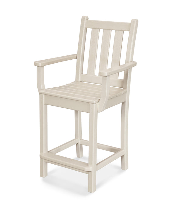 POLYWOOD Traditional Garden Counter Arm Chair in Sand
