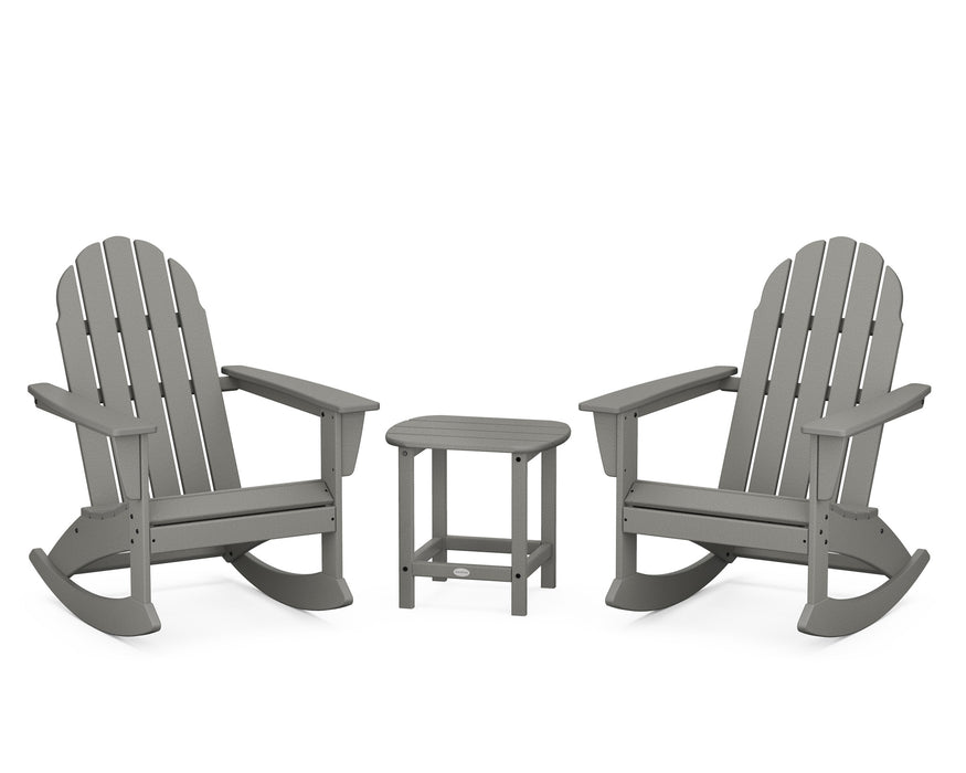 POLYWOOD Vineyard 3-Piece Adirondack Rocking Chair Set with South Beach 18" Side Table in Slate Grey
