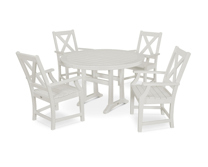 POLYWOOD Braxton 5-Piece Nautical Trestle Arm Chair Dining Set in White