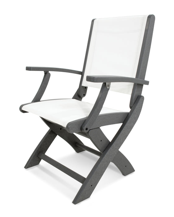 POLYWOOD Coastal Folding Chair in Slate Grey with White fabric