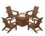 POLYWOOD Modern 5-Piece Adirondack Chair Conversation Set with Fire Pit Table in Teak