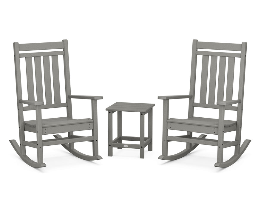 POLYWOOD Estate 3-Piece Rocking Chair Set with Long Island 18" Side Table in Slate Grey