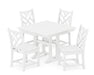 POLYWOOD Chippendale 5-Piece Farmhouse Trestle Side Chair Dining Set in White