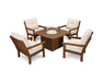 POLYWOOD Vineyard 5-Piece Conversation Set with Fire Pit Table in Mahogany with Sesame fabric