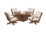 POLYWOOD Braxton 5-Piece Deep Seating Swivel Conversation Set with Fire Pit Table in Black with Grey Mist fabric
