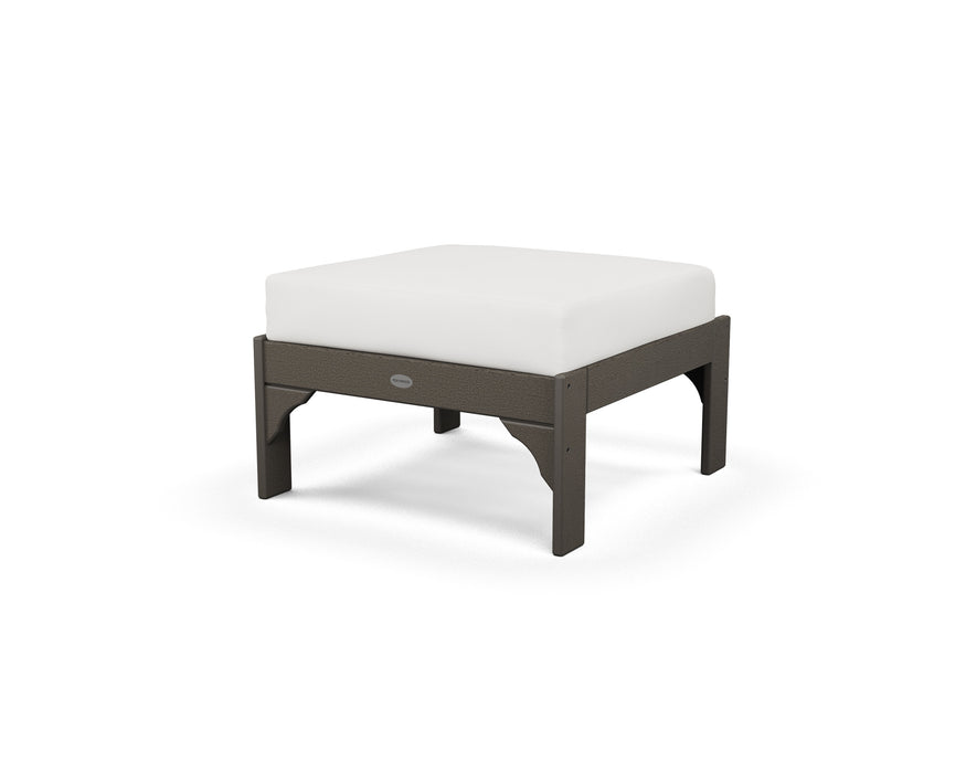 POLYWOOD Vineyard Deep Seating Ottoman in Vintage Coffee with Natural Linen fabric
