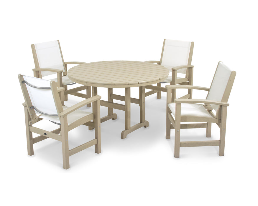 POLYWOOD Coastal 5-Piece Dining Set in Sand with White fabric