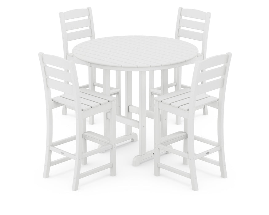 POLYWOOD Lakeside 5-Piece Round Bar Side Chair Set in White
