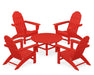 POLYWOOD Vineyard 5-Piece Adirondack Chair Conversation Set in Sunset Red