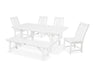 POLYWOOD Vineyard 6-Piece Rustic Farmhouse Side Chair Dining Set with Bench in White