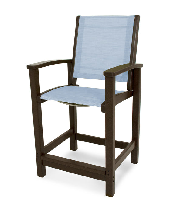 POLYWOOD Coastal Counter Chair in Mahogany with Poolside fabric