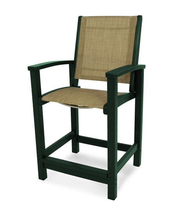 POLYWOOD Coastal Counter Chair in Green with Burlap fabric