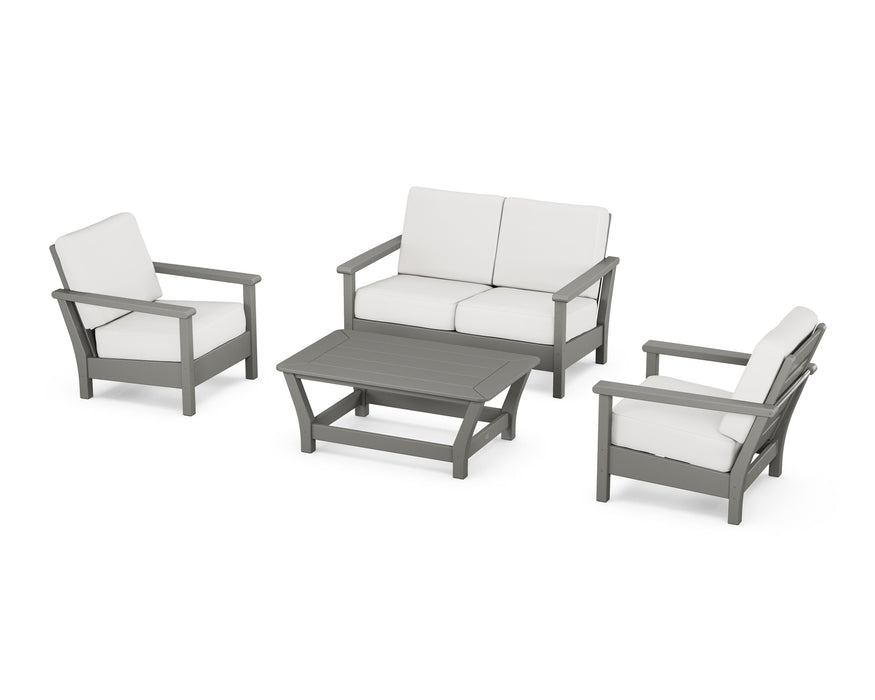 POLYWOOD Harbour 4-Piece Deep Seating Set in Slate Grey with Natural Linen fabric