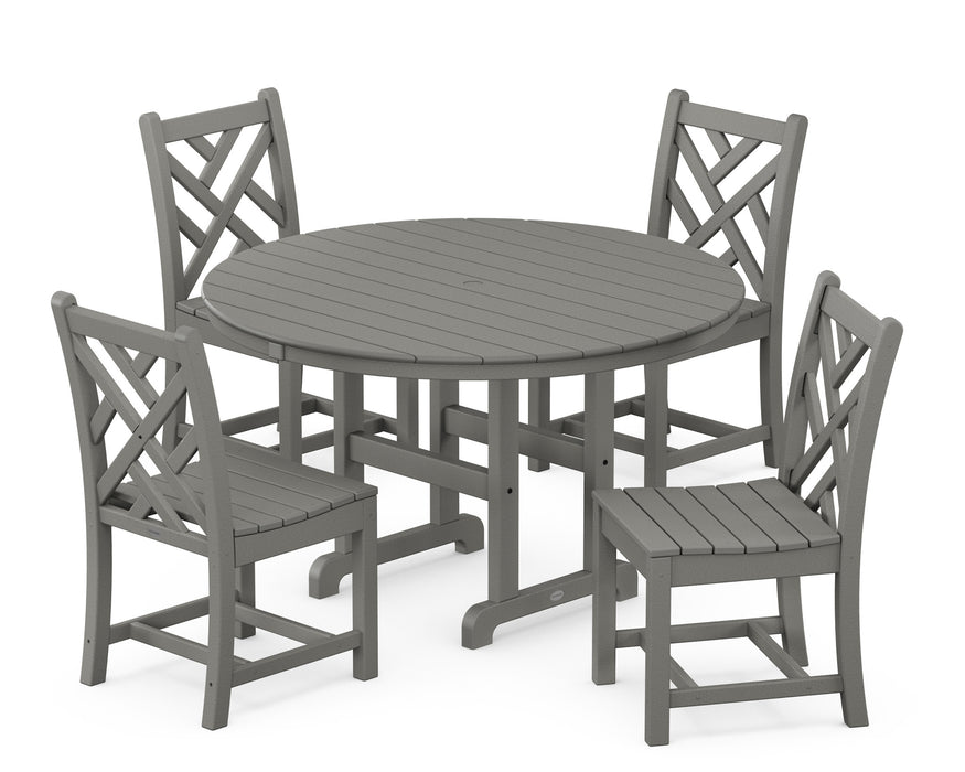POLYWOOD Chippendale 5-Piece Round Side Chair Dining Set in Slate Grey