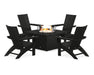 POLYWOOD Modern Curveback Adirondack 5-Piece Conversation Set with Fire Pit Table in Black