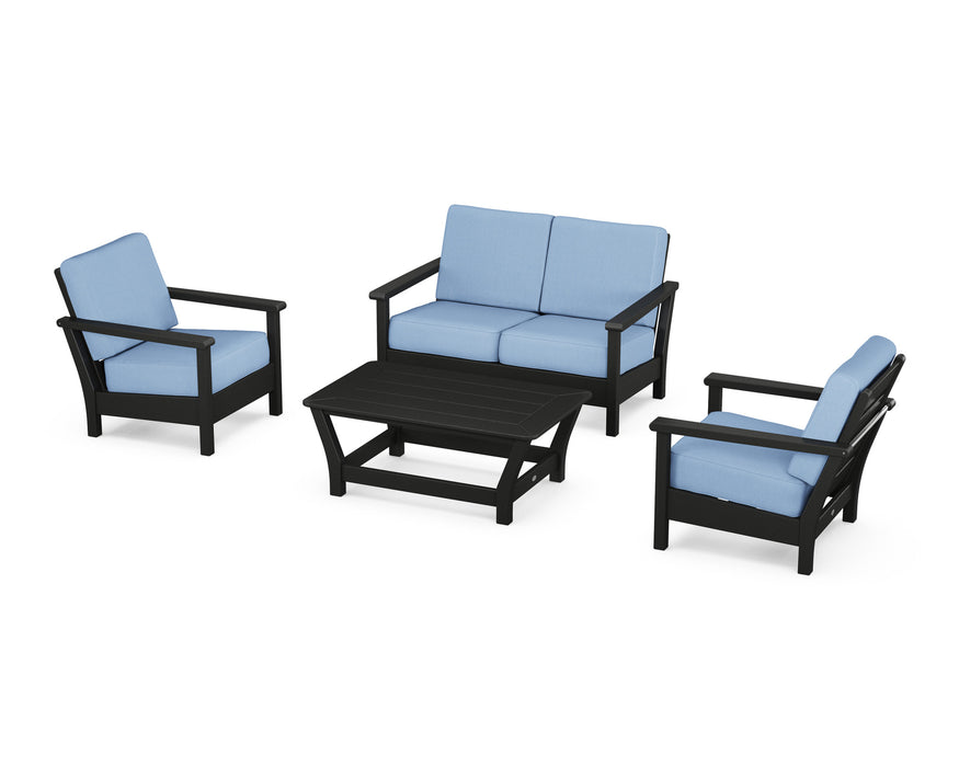 POLYWOOD Harbour 4-Piece Deep Seating Set in Black with Air Blue fabric
