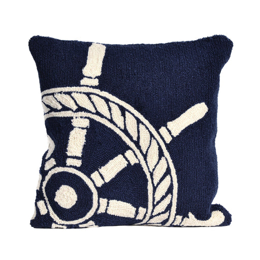 Liora Manne Frontporch Ship Wheel Indoor/Outdoor Pillow Navy