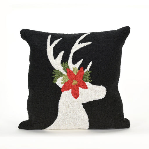 Liora Manne Frontporch Reindeer Indoor/Outdoor Pillow Black