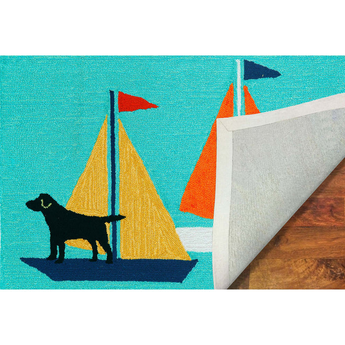Liora Manne Frontporch Sailing Dog Indoor/Outdoor Rug Blue