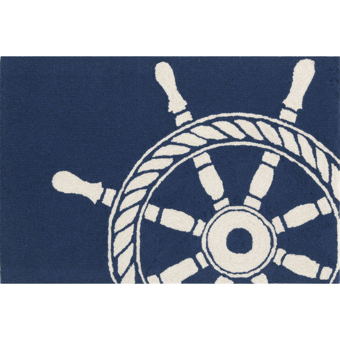 Liora Manne Frontporch Ship Wheel Indoor/Outdoor Rug Navy