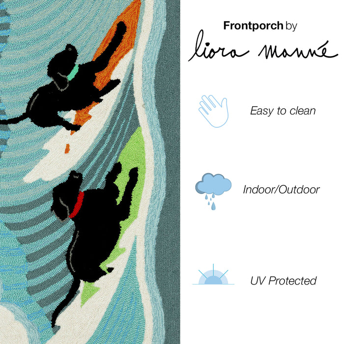 Liora Manne Frontporch Surfing Dogs Indoor/Outdoor Rug Ocean