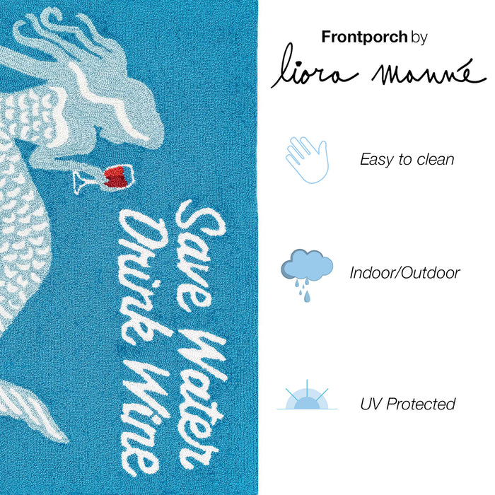 Liora Manne Frontporch Save Water Drink Wine Indoor/Outdoor Rug Ocean