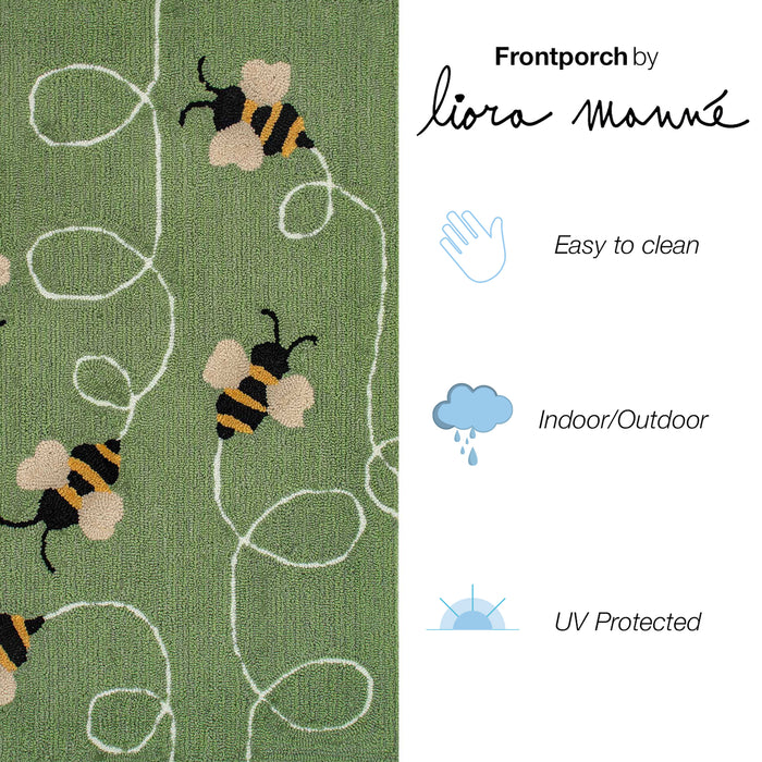 Liora Manne Frontporch Buzzy Bees Indoor/Outdoor Rug Green