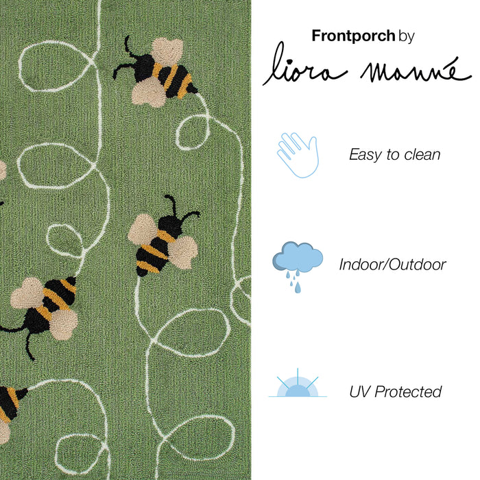 Green Bee Rug 4437/06 Frontporch Buzzy Bees Indoor/Outdoor Rug Green by Trans Ocean ...