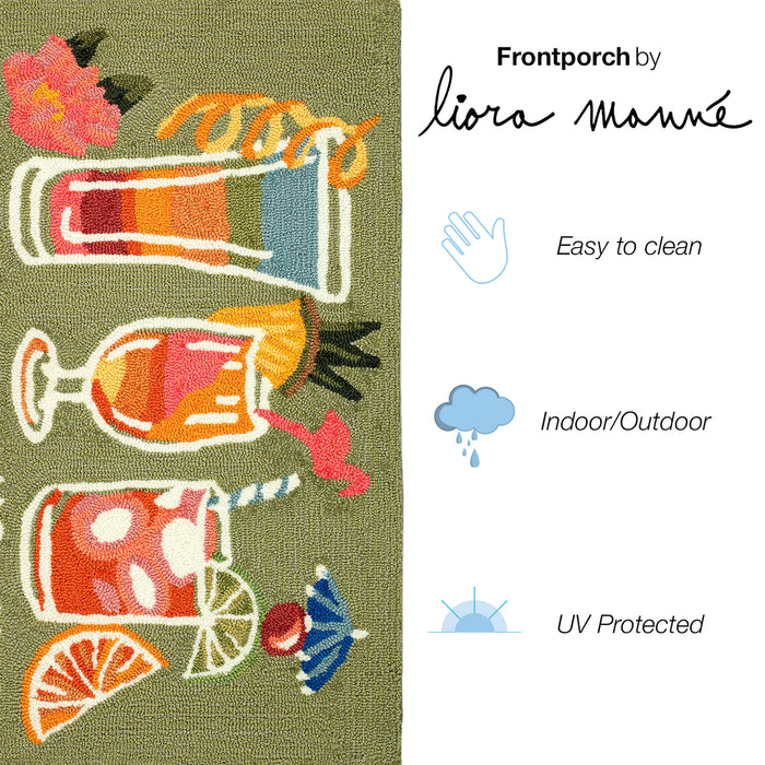 Liora Manne Frontporch Happy Drinks Indoor/Outdoor Rug Green
