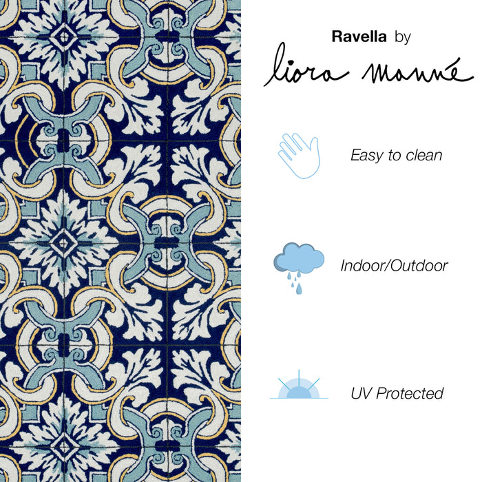 Liora Manne Ravella Floral Tile Indoor/Outdoor Rug Navy