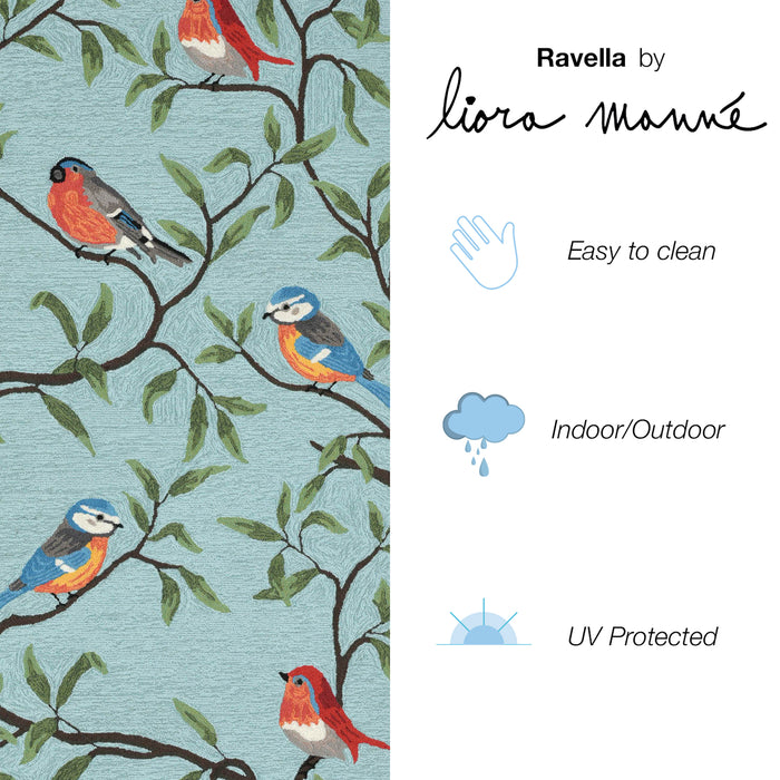 Liora Manne Ravella Birds On Branches Indoor/Outdoor Rug Aqua