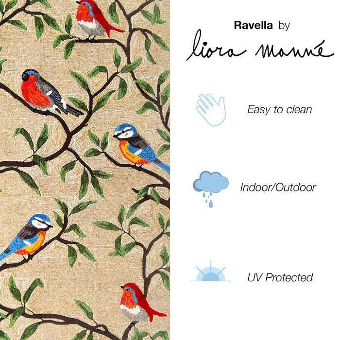 Liora Manne Ravella Birds On Branches Indoor/Outdoor Rug Natural