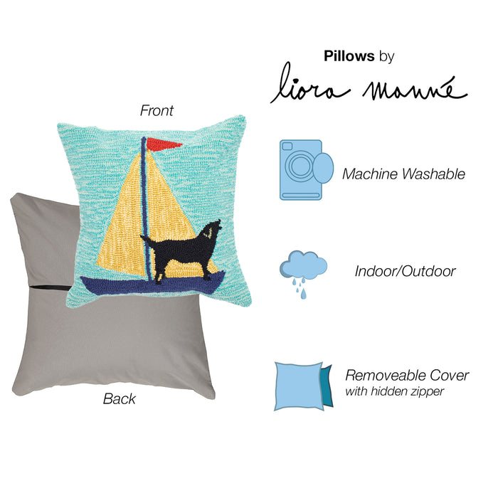 Liora Manne Frontporch Sailing Dog Indoor/Outdoor Pillow Yellow
