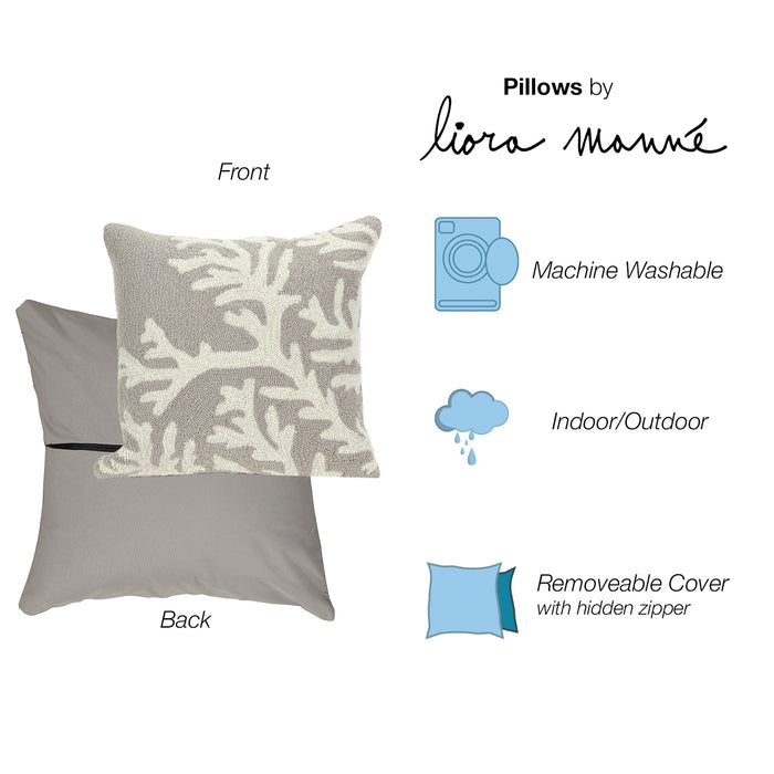 Liora Manne Frontporch Coral Indoor/Outdoor Pillow Silver