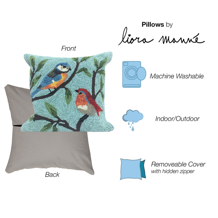 Liora Manne Frontporch Birds On Branches Indoor/Outdoor Pillow Aqua