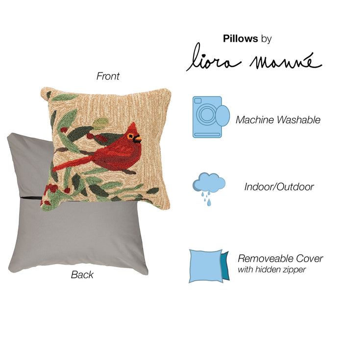 Liora Manne Frontporch Cardinal with Berries Indoor/Outdoor Pillow Natural